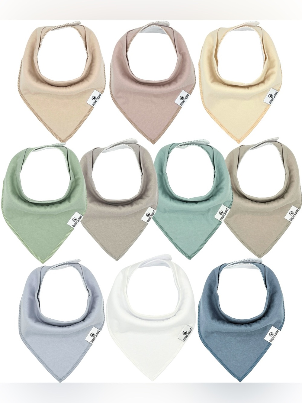 Diaper Squad 10 pack Muted Organic Cotton & Fleece Baby Bandana Drool Bibs Set